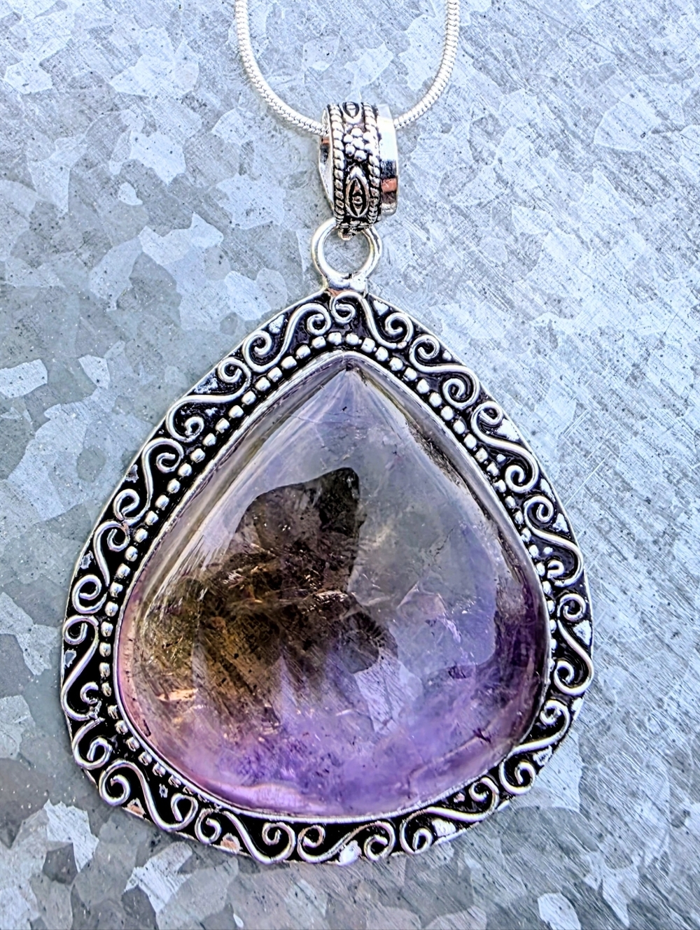 Ametrine Gemstone Pendant Necklace in 925 Sterling Silver (2.5")